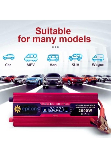 12V 2000W Modifiye Sınus Inverter 220V Dijital Göstergeli- Taşınabilir Güç Kaynağı fırsatları