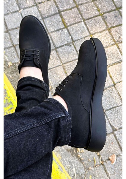 Siyah Süet Kalın Taban Erkek Klasik Ayakkabı