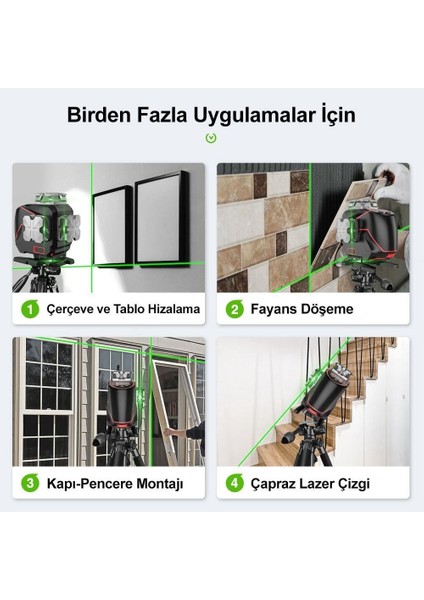 Kobb KBL36GTP Yeşil Çapraz Çizgi Lazer Distomat + Uzaktan Kumanda + Tripod + Taşıma Çantası