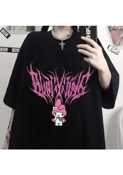 Anime My Melody - Sanrio Siyah (Unisex) T-Shirt