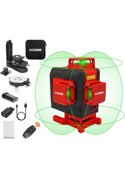 KBL35G Şarjlı 4X360⁰ Otomatik Hizalamalı Yeşil Çapraz Çizgi Lazer Distomat + Uzaktan Kumanda