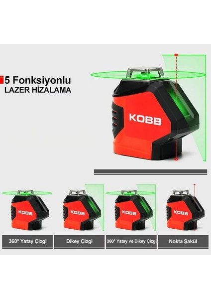 Kobb Yatay 360° ve Dikey Otomatik Hizalamalı Nokta Şakül ve Yeşil Çapraz Çizgi Lazer Distomat 25 mt + Tripod