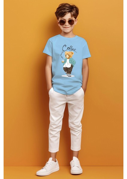 Coffee Yazılı Kahve Içen Ayıcık Baskılı Erkek Çocuk T-Shirt