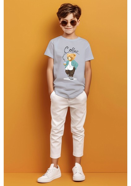 Coffee Yazılı Kahve Içen Ayıcık Baskılı Erkek Çocuk T-Shirt