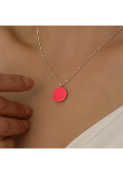 925 Ayar Gümüş Pembe Mineli Yuvarlak Model Kolye modelleri