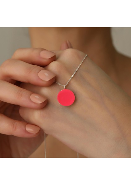 925 Ayar Gümüş Pembe Mineli Yuvarlak Model Kolye indirimleri