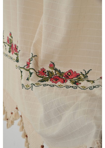 Pamuk Buldan Perdesi Kırmızı Kanaviçe Yıkanmış Yumuşatılmış Kumaş Otantik Bodrum Perdesi Sezon fırsatları