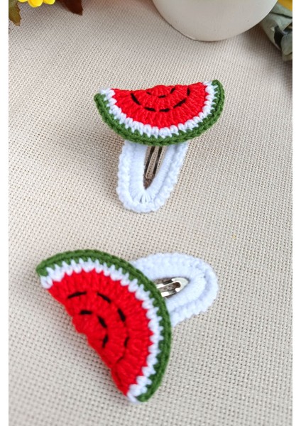 Karpuz Işlemeli Saç Aksesuarı / Çocuk Bebek Çıtçıtlı Saç Tokası 2 Li Set modelleri