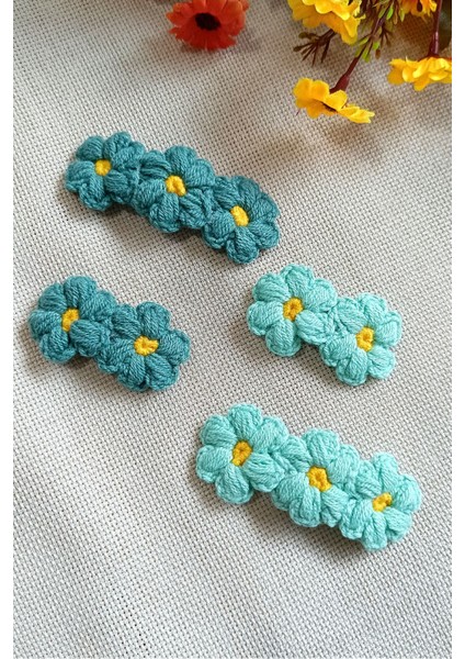 Çıtçıtlı Saç Tokası Anne & Kız Çocuk Bebek Seti 4 Lü Set Yeşil Turkuaz