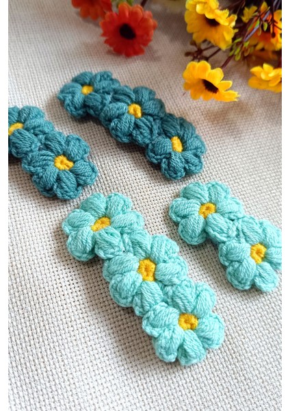 Çıtçıtlı Saç Tokası Anne & Kız Çocuk Bebek Seti 4 Lü Set Yeşil Turkuaz