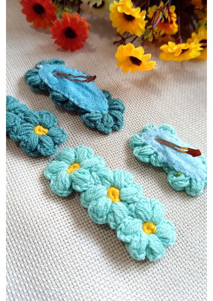 Çıtçıtlı Saç Tokası Anne & Kız Çocuk Bebek Seti 4 Lü Set Yeşil Turkuaz