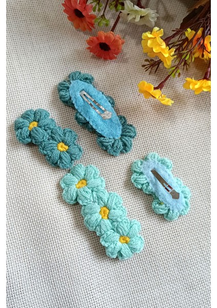 Çıtçıtlı Saç Tokası Anne & Kız Çocuk Bebek Seti 4 Lü Set Yeşil Turkuaz