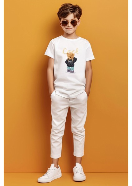Cool Yazılı Kulaklık Takan Bear Baskılı Erkek Çocuk T-Shirt