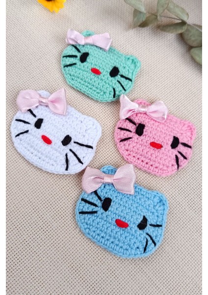 Hello Kitty Desenli El Örgüsü Kız Bebek Çocuk Saç Tokası Hediyelik Pembe Beyaz Örgü Toka (2li Set)