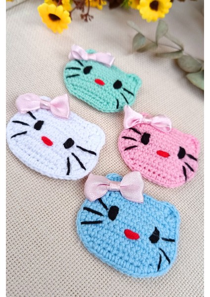 Hello Kitty Desenli El Örgüsü Kız Bebek Çocuk Saç Tokası Hediyelik Pembe Beyaz Örgü Toka (2li Set)