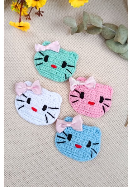 Hello Kitty Desenli El Örgüsü Kız Bebek Çocuk Saç Tokası Hediyelik Pembe Beyaz Örgü Toka (2li Set)