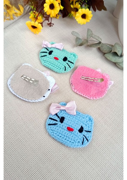 Hello Kitty Desenli El Örgüsü Kız Bebek Çocuk Saç Tokası Hediyelik Pembe Beyaz Örgü Toka (2li Set)