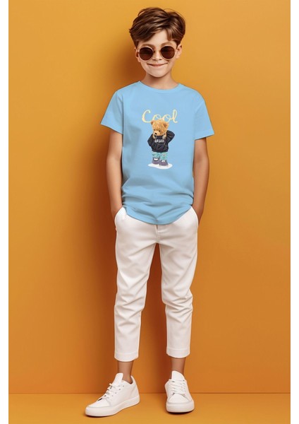 Cool Yazılı Kulaklık Takan Bear Baskılı Erkek Çocuk T-Shirt