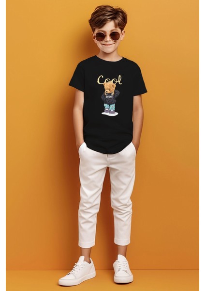 Cool Yazılı Kulaklık Takan Bear Baskılı Erkek Çocuk T-Shirt fırsatları