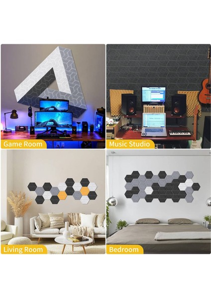 18 Paket Akustik Paneller Ses Emici, Ev Ofis Stüdyosu Için Altıgen Kendinden Yapışkanlı Ses Geçirmez Duvar Panelleri, Gümüş Gri (Yurt Dışından)