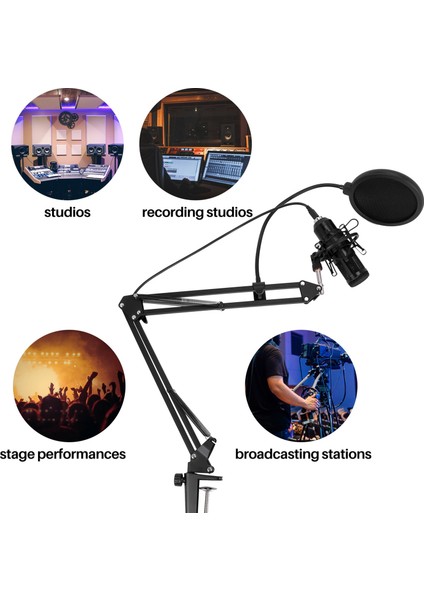 USB Akış Podcast Pc Mikrofon Profesyonel Stüdyo Kardioid Kondenser Mikrofon Seti Ses Kartı ile Boom Kolu Şok Dağı Filtresi, Skype Youtuber Karaoke Oyun Kaydı Için (Yurt Dışından)