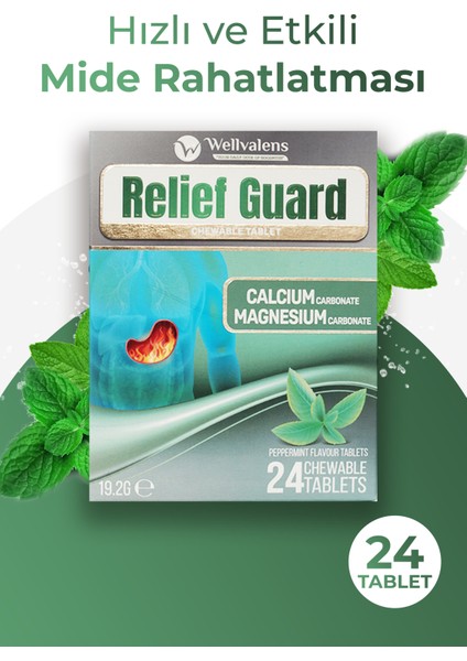 Relief Guard Antacid – Kalsiyum Karbonat ve Magnezyum Karbonatlı Nane Ferahlığı - 24 Çiğnenebilir Tablet M