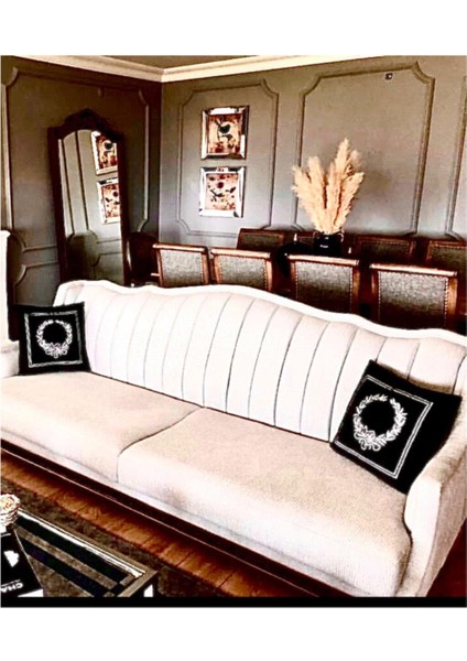 Kraliyet Nakışlı Kırlent Kılıfı Siyah Gümüş