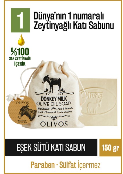 %100 Doğal Eşek Sütü Ve Zeytinyağlı Katı Sabun Eşek Sütlü El Sabunu Yoğun Nemlendirici Kese Hediyeli 150 Gr