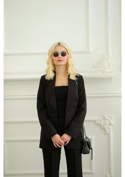 Astarlı Kuşaklı Blazer Set Ikili Takım Siyah