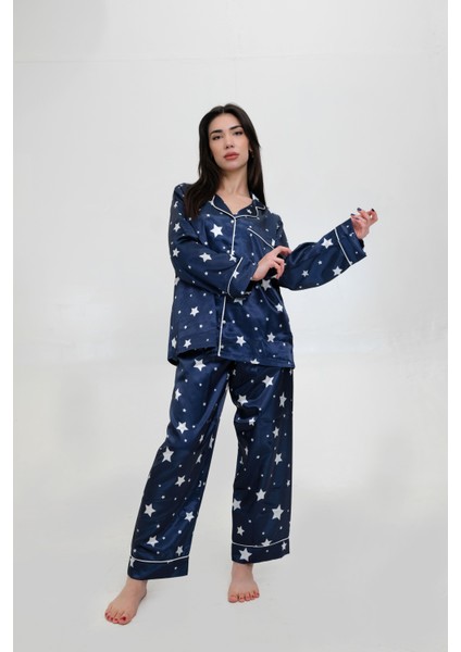 Saten Elegant Pijama Lüks Dekolteli Pijama Detaylı 4'lü Takım