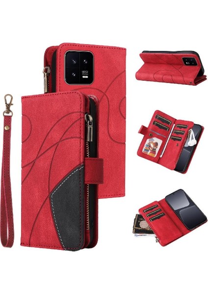 Xiaomi 13 Iki Renkli Dikiş Kickstand Koruyucu Fermuar Cüzdan (Yurt Dışından)