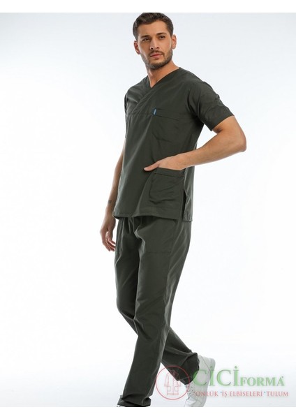 Erkek Haki Yeşil Kısa Kol Zarf Yaka Hastane Forma modelleri