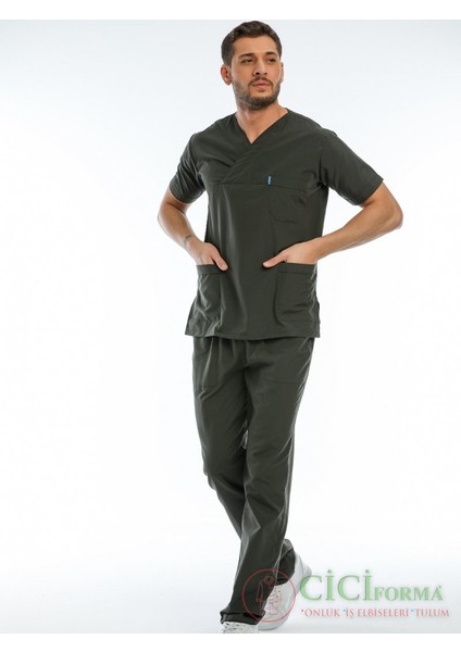 Erkek Haki Yeşil Kısa Kol Zarf Yaka Hastane Forma indirimleri