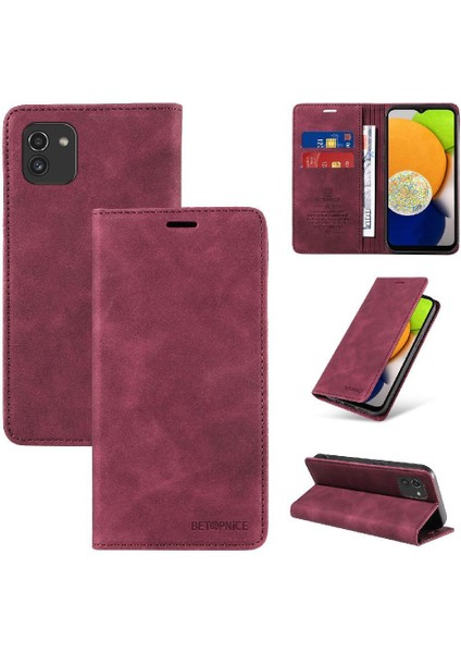 Samsung Galaxy A03 Pu Deri Folio Cüzdan Manyetik Koruyucu Kılıf (Yurt Dışından)
