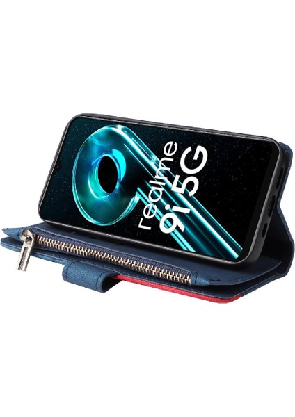 Kart Yuvası Standı Iki Renkli Dikiş Fermuar ile Realme 10 5g Için Kılıf (Yurt Dışından)
