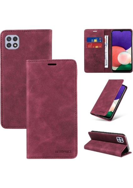 Samsung Galaxy A22 5g Için Kılıf Koruyucu Manyetik Folio Cüzdan Pu Deri (Yurt Dışından)