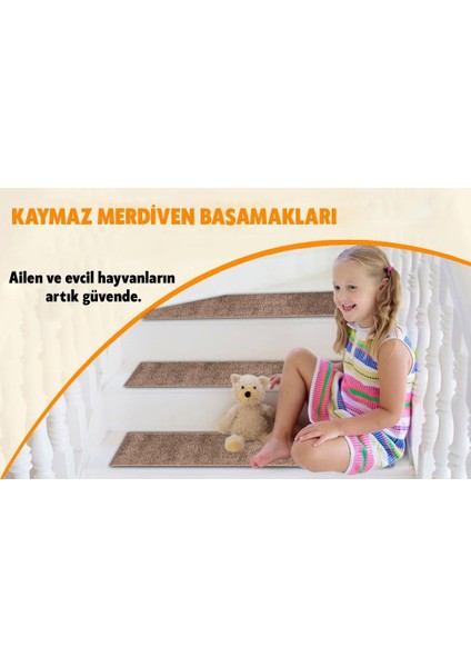 Home GH40A-WNVY-GRY1 Kare Desenli Kaydırmaz Tabanlı 1'li Merdiven Halısı - Beyaz/lacivert