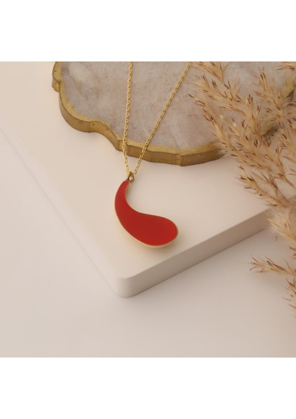 925 Ayar Gümüş Kırmızı Mineli Damla Kolye fiyatları