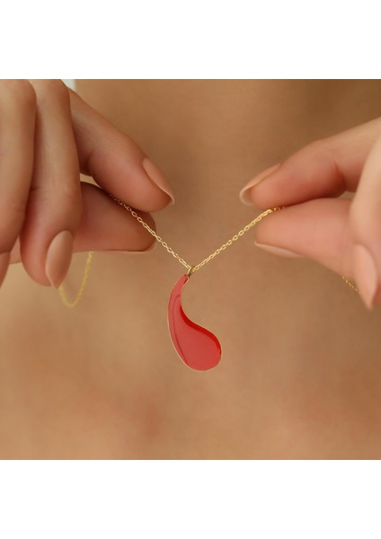 925 Ayar Gümüş Kırmızı Mineli Damla Kolye modelleri