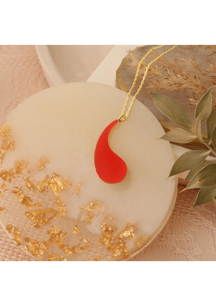 925 Ayar Gümüş Kırmızı Mineli Damla Kolye fırsatları