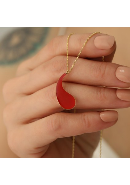 925 Ayar Gümüş Kırmızı Mineli Damla Kolye indirimleri