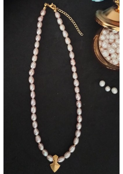 24K Altın Kaplama Somon Inci Mızrak Detaylı Dorikalı Kolye modelleri