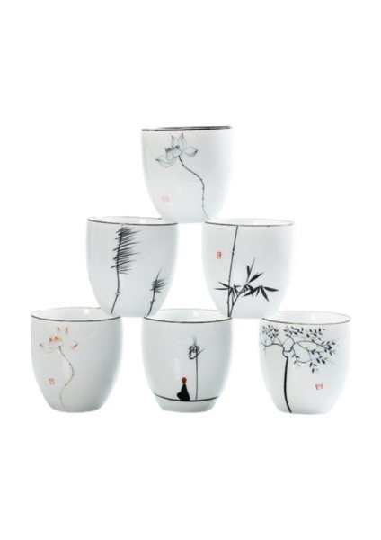 6 Adet Geleneksel Seramik Çay Bardağı El Boyalı 6 Bardak Çin Kung Fu Kupası Porselen Çay Bardağı Setleri Drinkware 150ML | Teacups (Farklı Bardaklar) (Yurt Dışından)