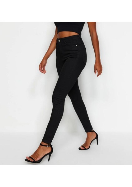 Siyah Yüksek Belli Skinny Jean Pantolon
