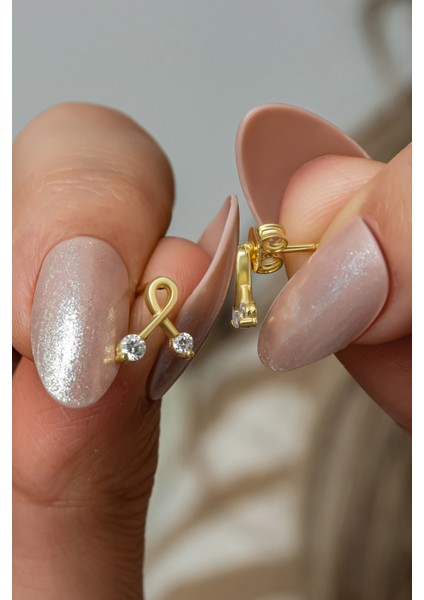 925 Ayar Gümüş Gold Kaplama Minimal Kurdele Küpe