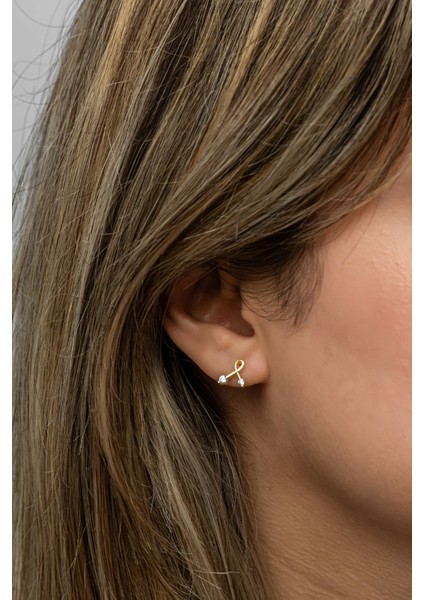 925 Ayar Gümüş Gold Kaplama Minimal Kurdele Küpe fiyatları