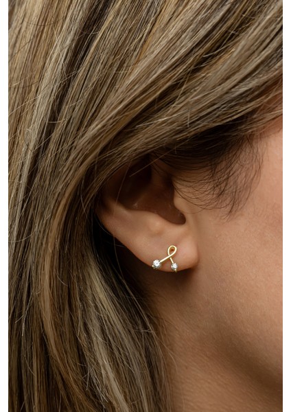 925 Ayar Gümüş Gold Kaplama Minimal Kurdele Küpe fırsatları