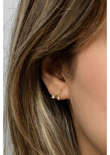 925 Ayar Gümüş Gold Kaplama Minimal Kurdele Küpe indirimleri