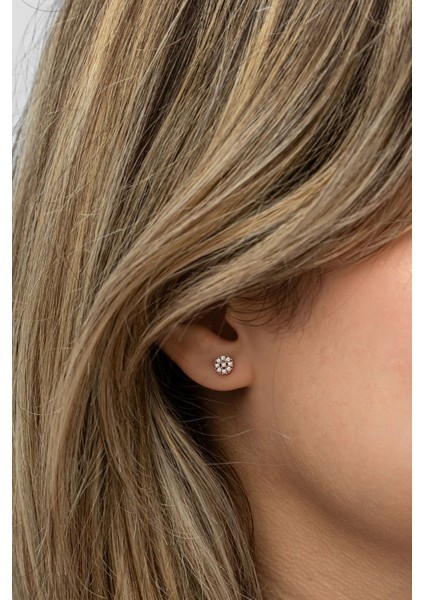 925 Ayar Gümüş Rose Kaplama Minimal Zirkon Taşlı Yuvarlak Küpe fiyatları