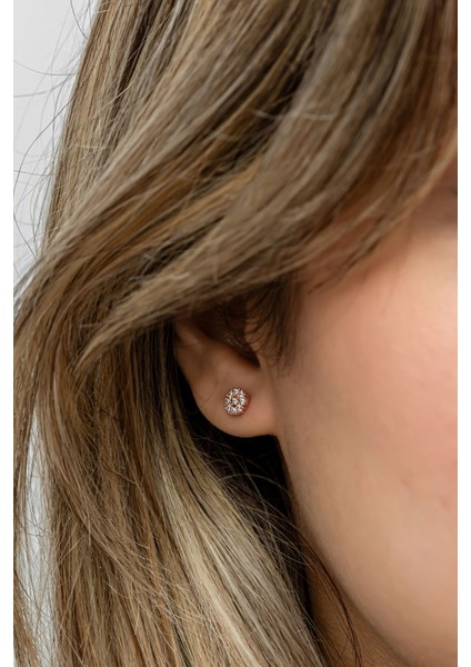 925 Ayar Gümüş Rose Kaplama Minimal Zirkon Taşlı Yuvarlak Küpe fırsatları